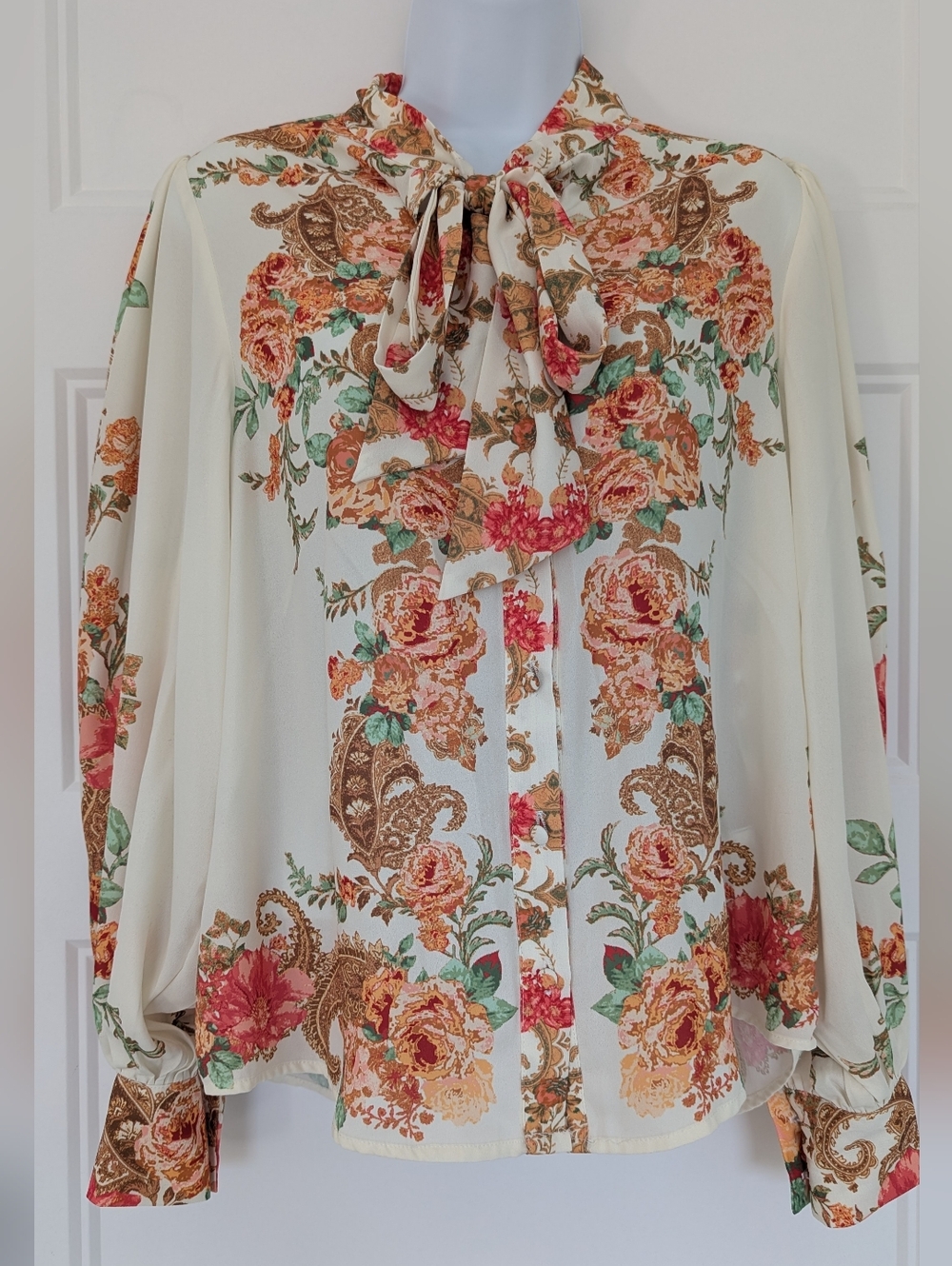 Flying Tomato Floral Bow Blouse Size S Balloon Sleeve Cottagecore Romantic Top